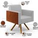 Poltrona Decorativa Base Giratória de Madeira Helô L02 Linho Cinza Couríssimo Camel - Lyam Decor