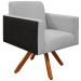 Poltrona Decorativa Base Giratória de Madeira Helô L02 Linho Cinza Couríssimo Preto - Lyam Decor
