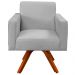 Poltrona Decorativa Base Giratória de Madeira Helô L02 Linho Cinza Couríssimo Preto - Lyam Decor