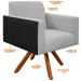 Poltrona Decorativa Base Giratória de Madeira Helô L02 Linho Cinza Couríssimo Preto - Lyam Decor