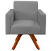 Poltrona Decorativa Base Giratória de Madeira Helô L02 Linho Cinza Escuro Couríssimo Preto - Lyam Decor