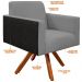 Poltrona Decorativa Base Giratória de Madeira Helô L02 Linho Cinza Escuro Couríssimo Preto - Lyam Decor