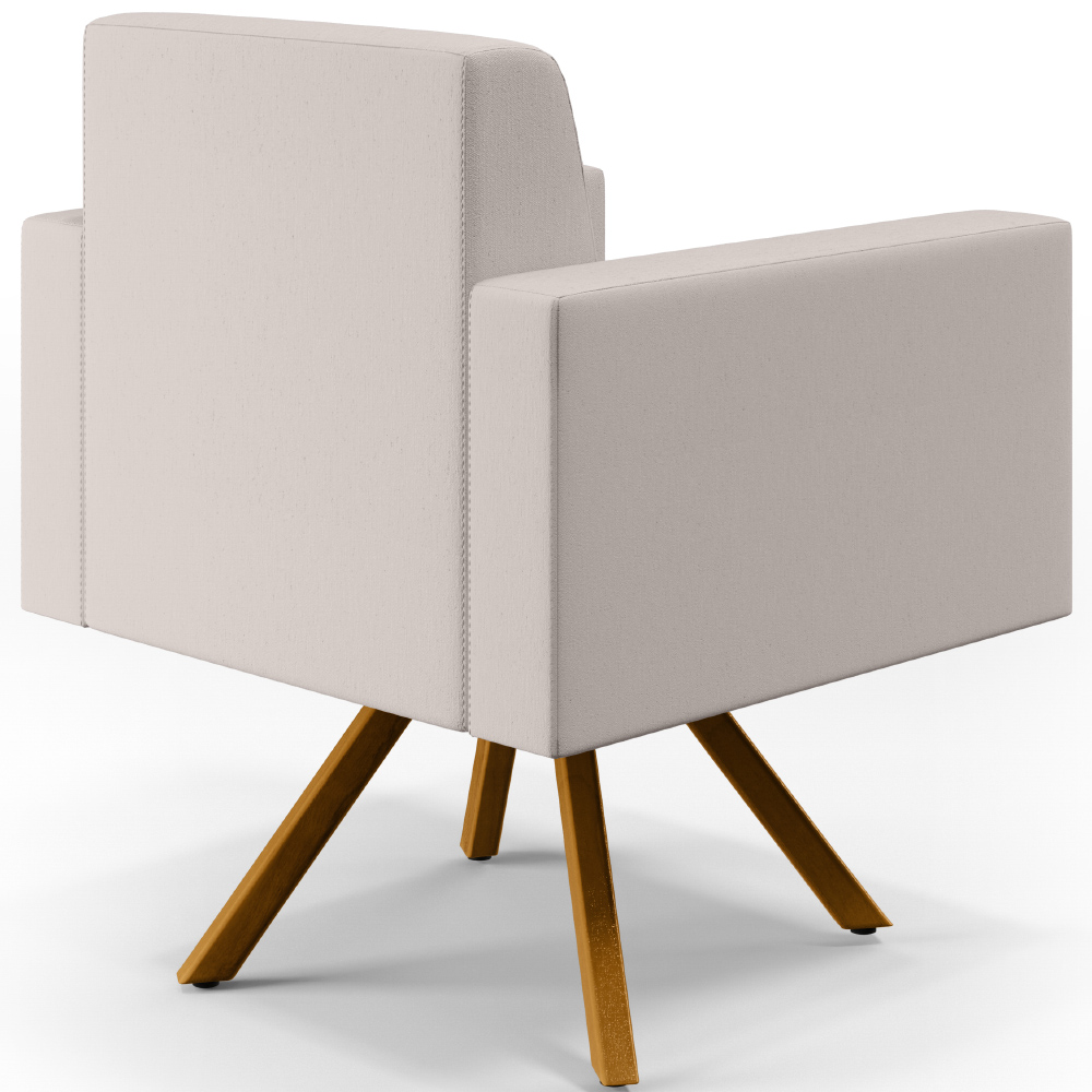 Poltrona Decorativa Base Giratória de Madeira Helô L02 Linho Cru - Lyam Decor