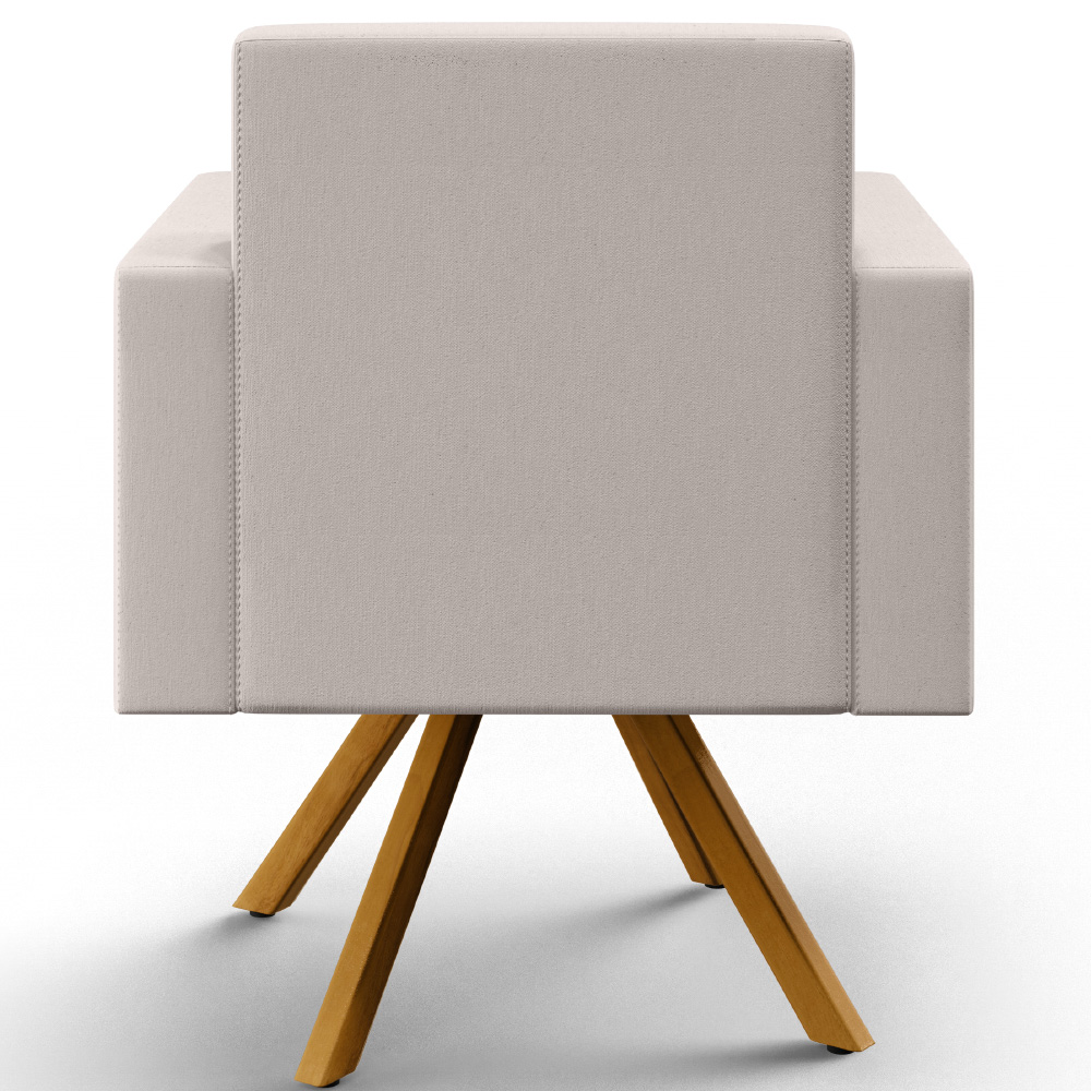 Poltrona Decorativa Base Giratória de Madeira Helô L02 Linho Cru - Lyam Decor