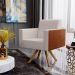 Poltrona Decorativa Base Giratória de Madeira Helô L02 Linho Cru Couríssimo Camel - Lyam Decor