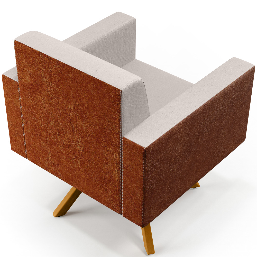 Poltrona Decorativa Base Giratória de Madeira Helô L02 Linho Cru Couríssimo Camel - Lyam Decor
