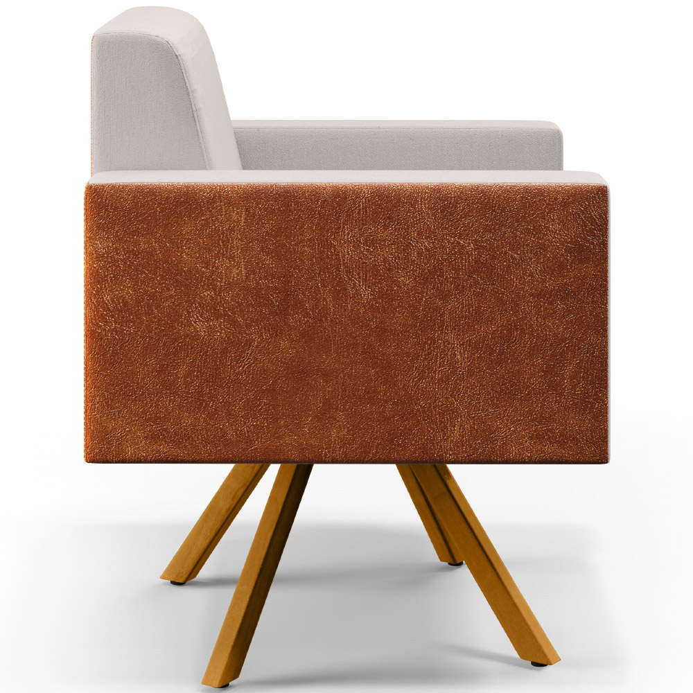 Poltrona Decorativa Base Giratória de Madeira Helô L02 Linho Cru Couríssimo Camel - Lyam Decor