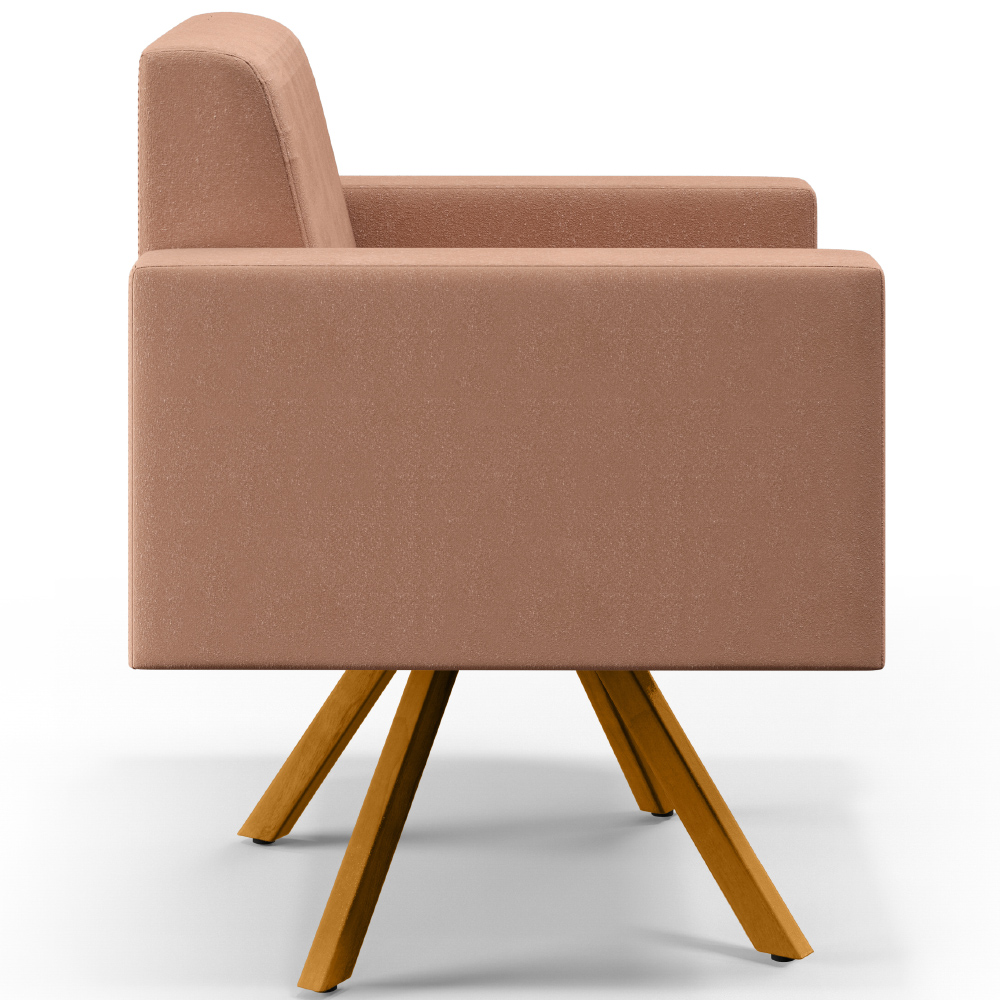 Poltrona Decorativa Base Giratória de Madeira Helô L02 Linho Rosê - Lyam Decor