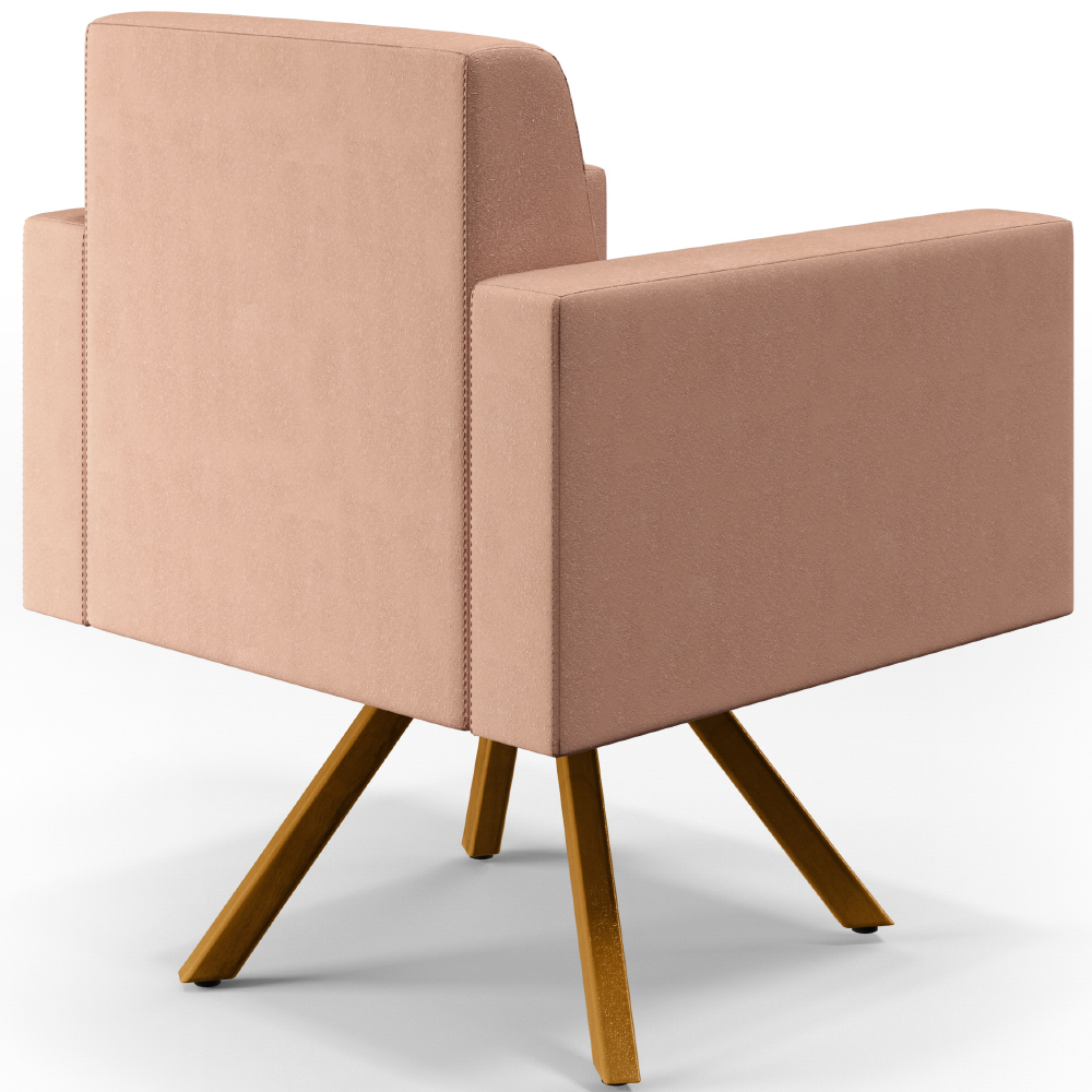 Poltrona Decorativa Base Giratória de Madeira Helô L02 Linho Rosê - Lyam Decor