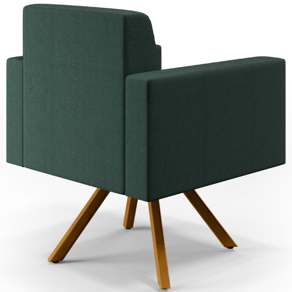 Poltrona Decorativa Base Giratória de Madeira Helô L02 Linho Verde Musgo - Lyam Decor