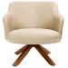 Poltrona Decorativa Base Giratória de Madeira Jade D02 Linho Bege C-129 - Lyam Decor