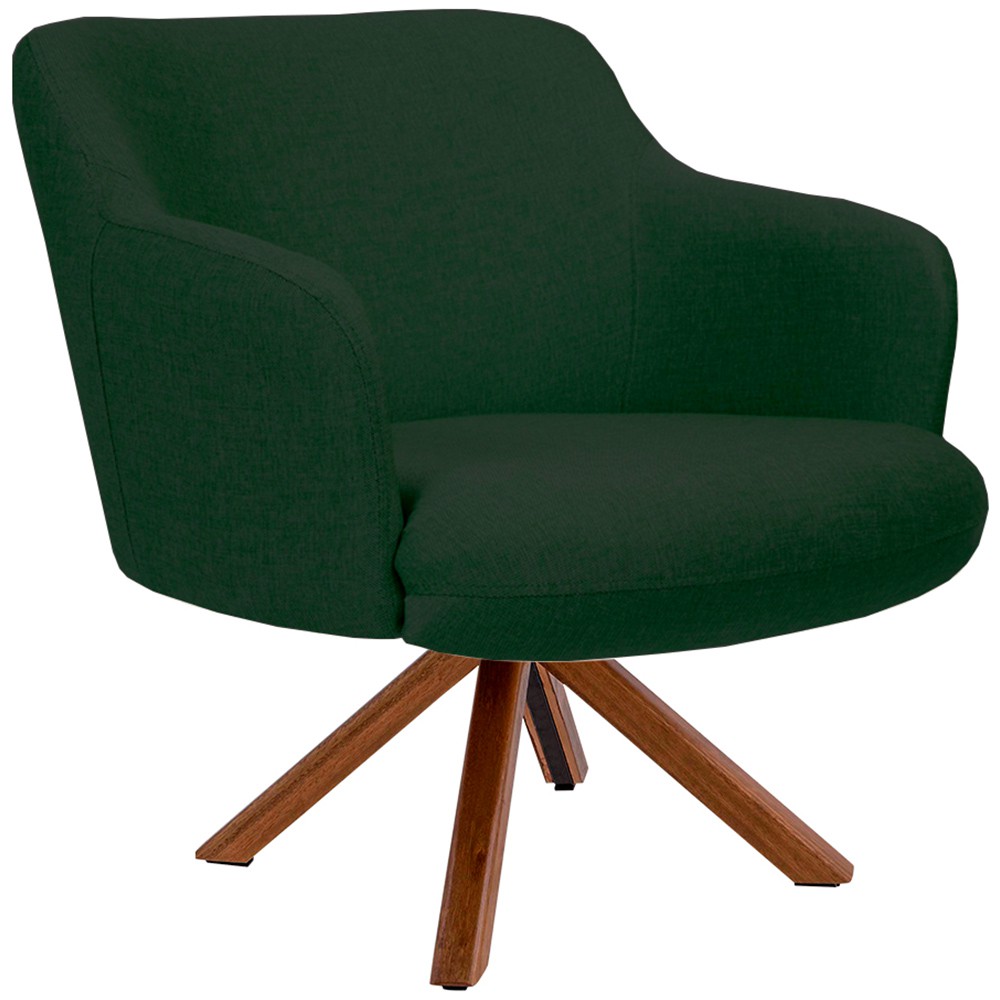 Poltrona Decorativa Base Giratória de Madeira Jade D02 Linho Verde C-117 - Lyam Decor