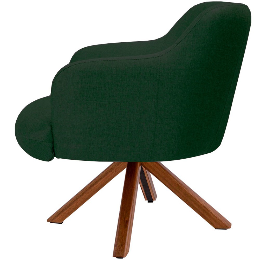 Poltrona Decorativa Base Giratória de Madeira Jade D02 Linho Verde C-117 - Lyam Decor