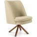 Poltrona Decorativa Base Giratória de Madeira Pérsia D02 Linho Bege C-129 - Lyam Decor