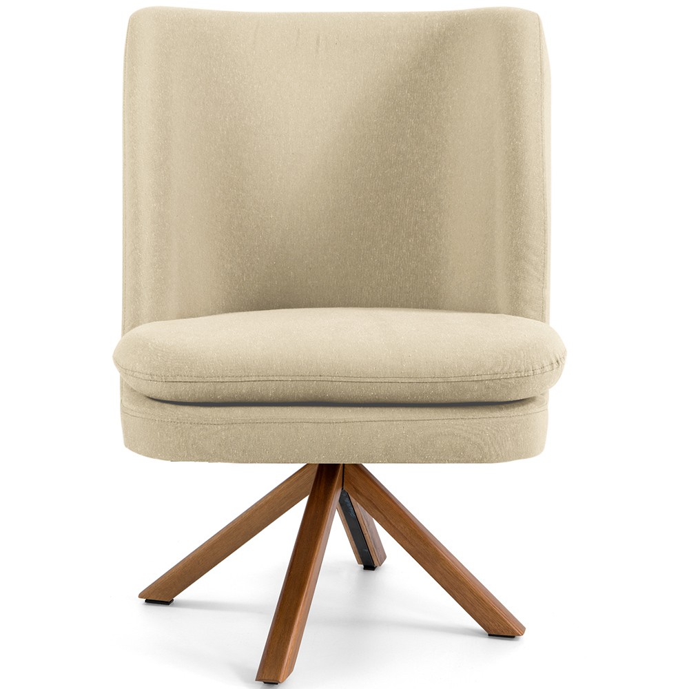 Poltrona Decorativa Base Giratória de Madeira Pérsia D02 Linho Bege C-129 - Lyam Decor