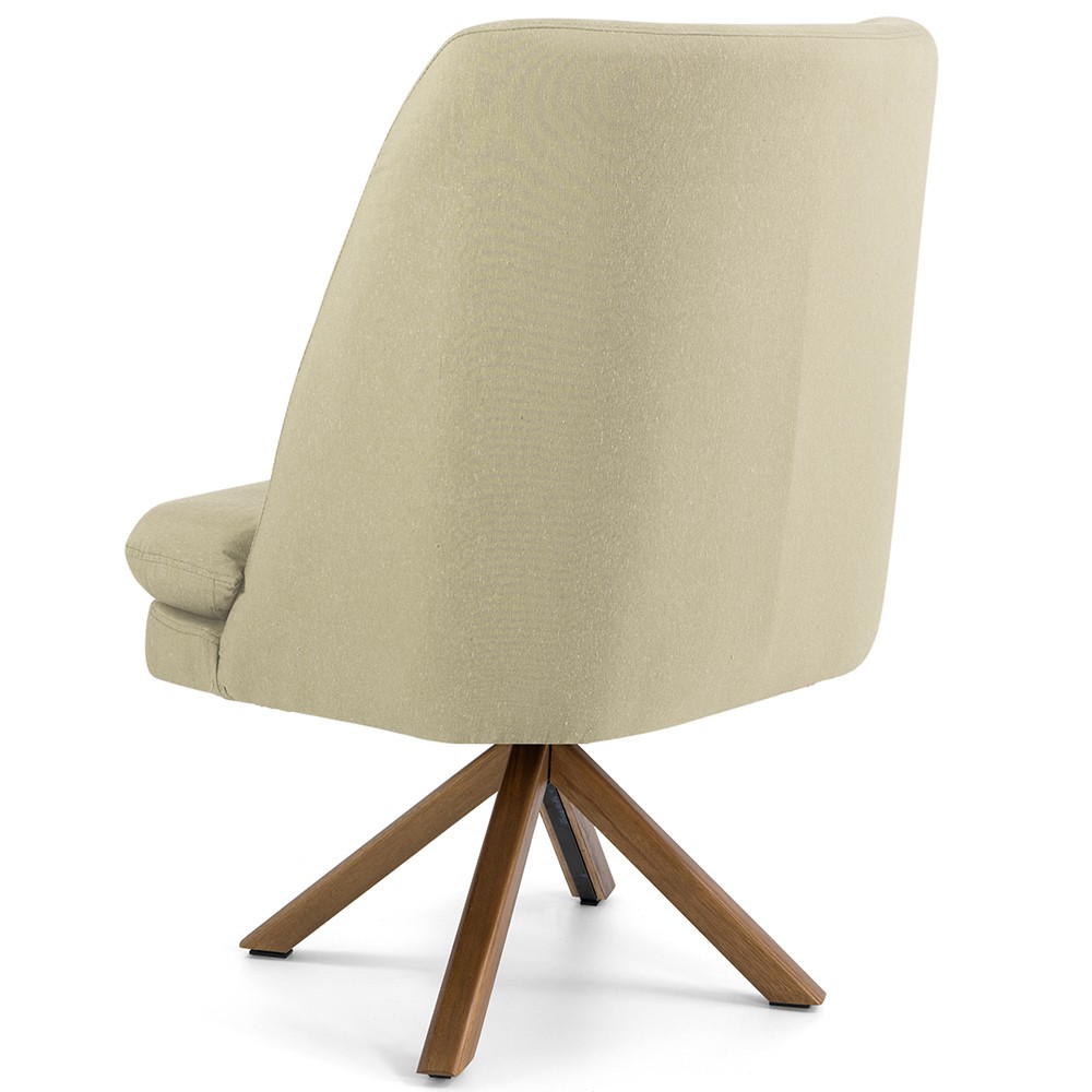 Poltrona Decorativa Base Giratória de Madeira Pérsia D02 Linho Bege C-129 - Lyam Decor