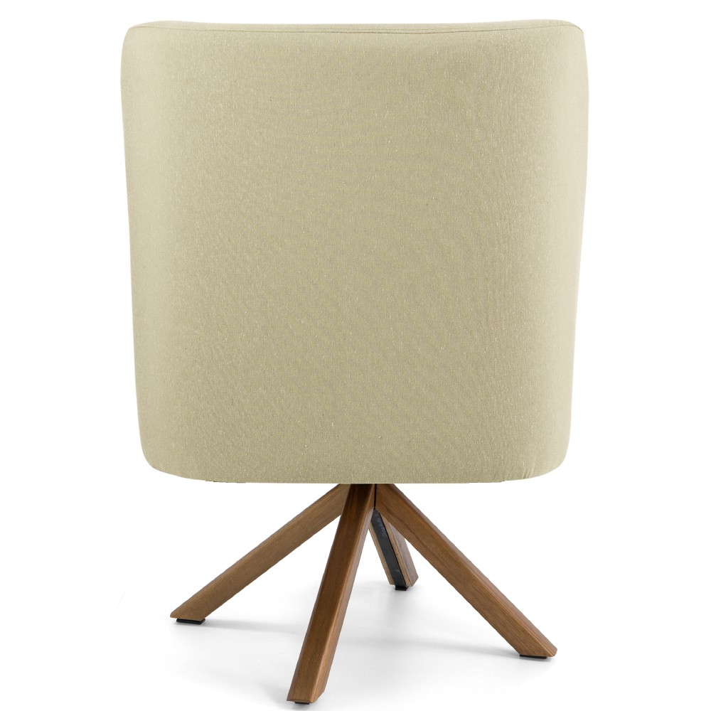 Poltrona Decorativa Base Giratória de Madeira Pérsia D02 Linho Bege C-129 - Lyam Decor