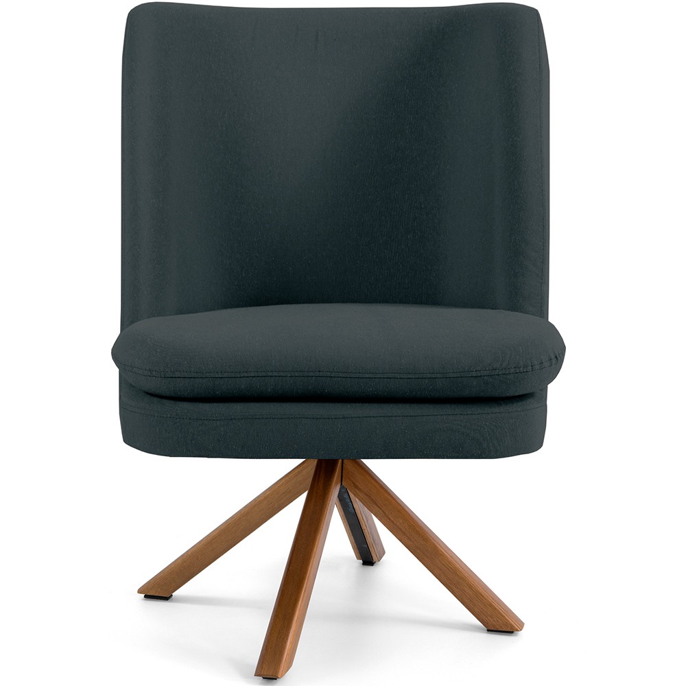 Poltrona Decorativa Base Giratória de Madeira Pérsia D02 Linho Chumbo C-465 - Lyam Decor