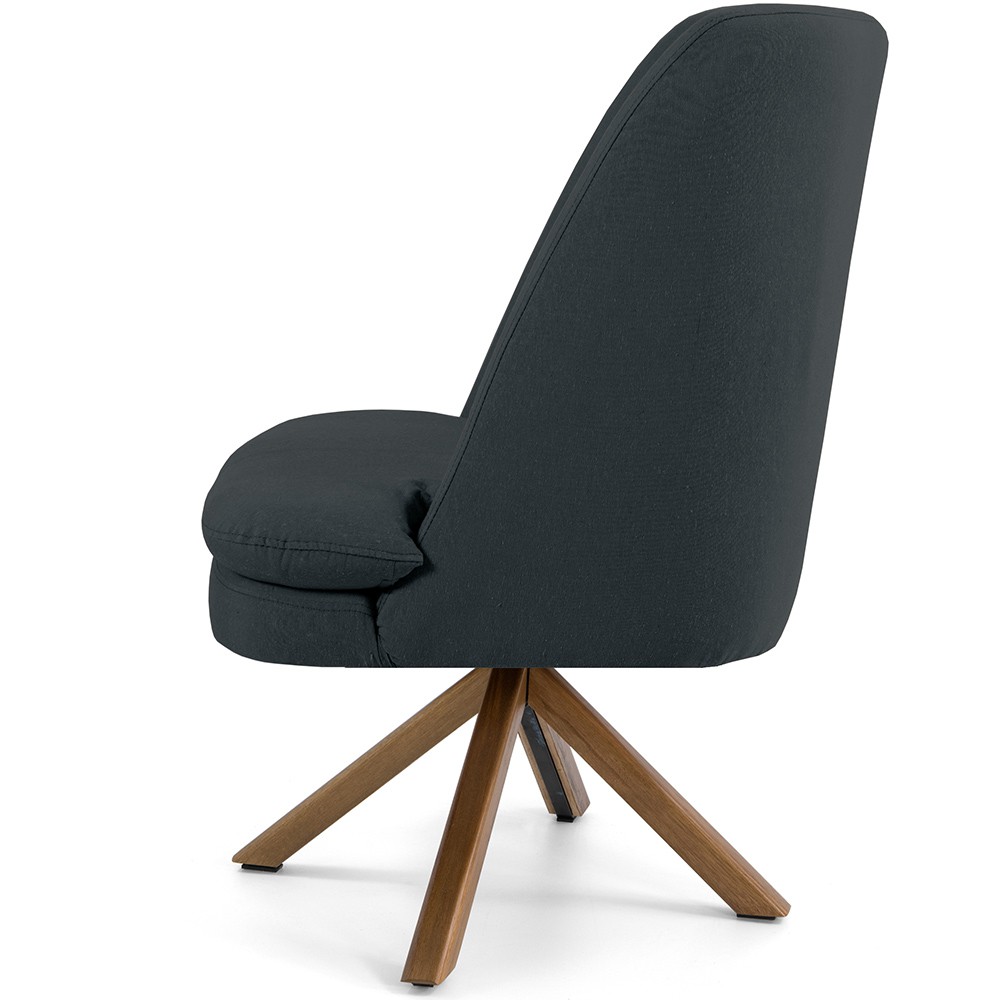 Poltrona Decorativa Base Giratória de Madeira Pérsia D02 Linho Chumbo C-465 - Lyam Decor