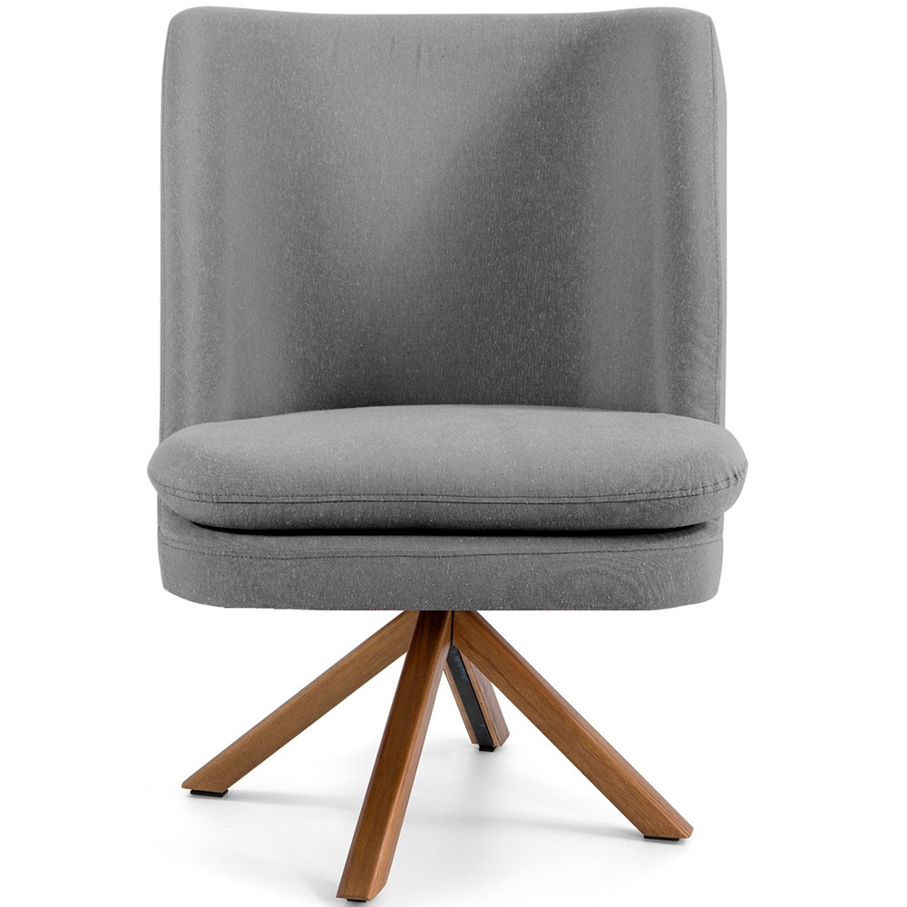Poltrona Decorativa Base Giratória de Madeira Pérsia D02 Linho Cinza C-416 - Lyam Decor
