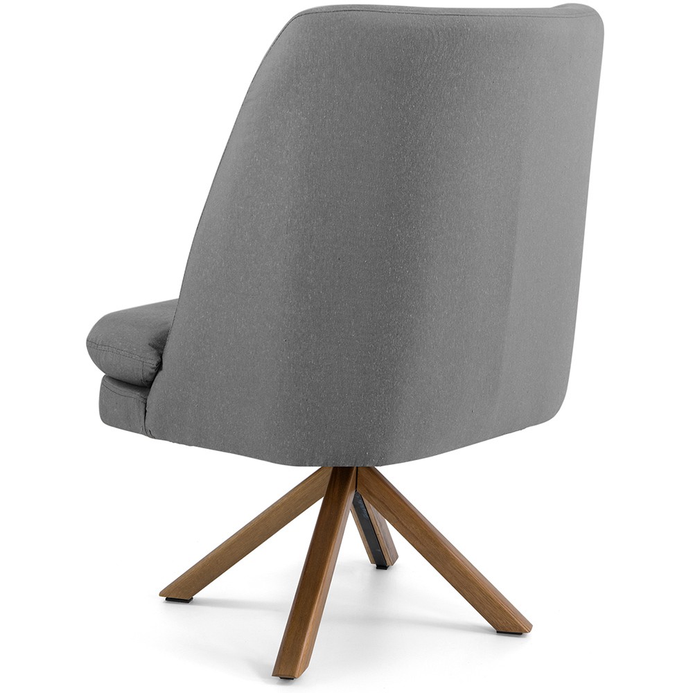 Poltrona Decorativa Base Giratória de Madeira Pérsia D02 Linho Cinza C-416 - Lyam Decor