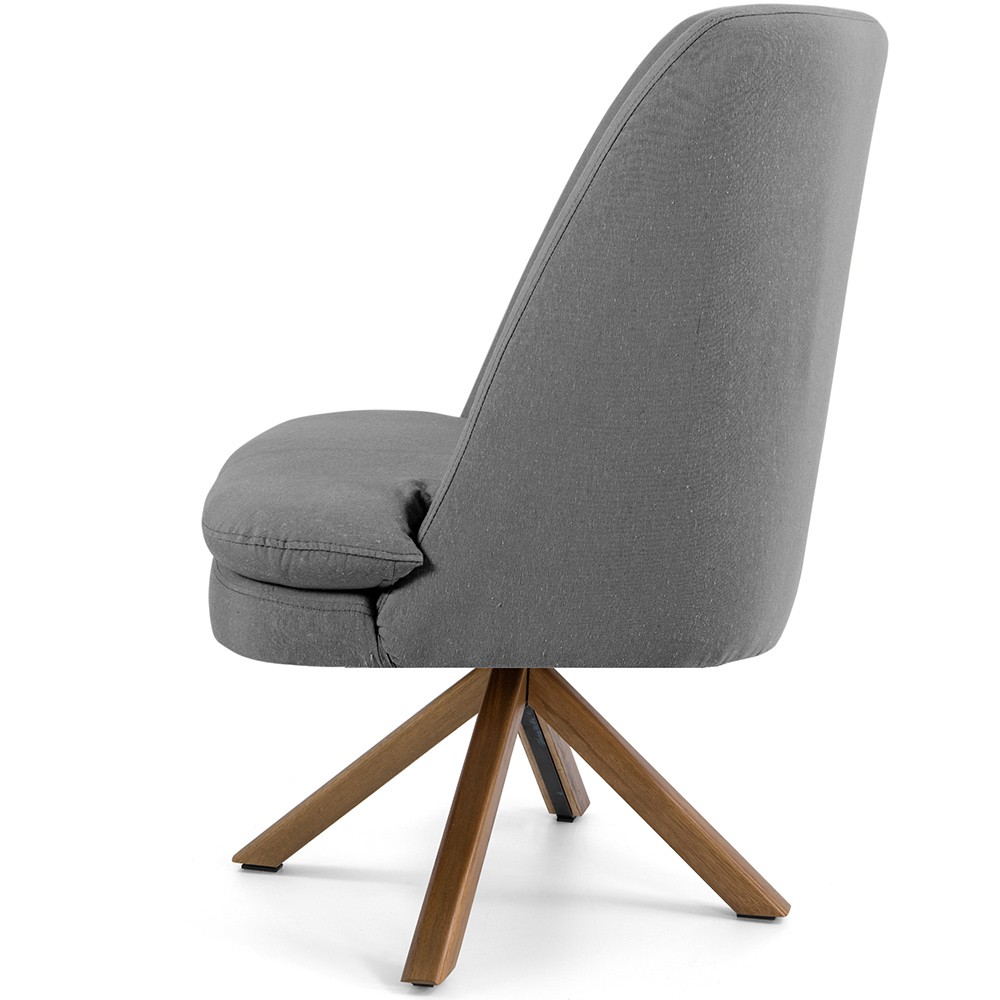 Poltrona Decorativa Base Giratória de Madeira Pérsia D02 Linho Cinza C-416 - Lyam Decor