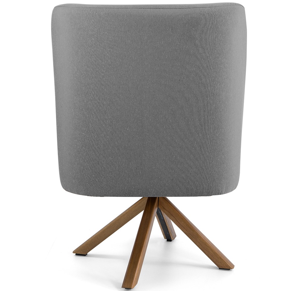 Poltrona Decorativa Base Giratória de Madeira Pérsia D02 Linho Cinza C-416 - Lyam Decor