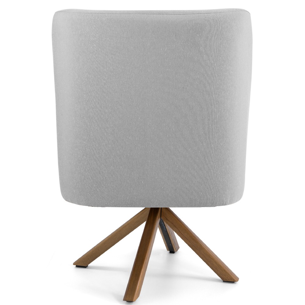 Poltrona Decorativa Base Giratória de Madeira Pérsia D02 Linho Cinza D-315 - Lyam Decor