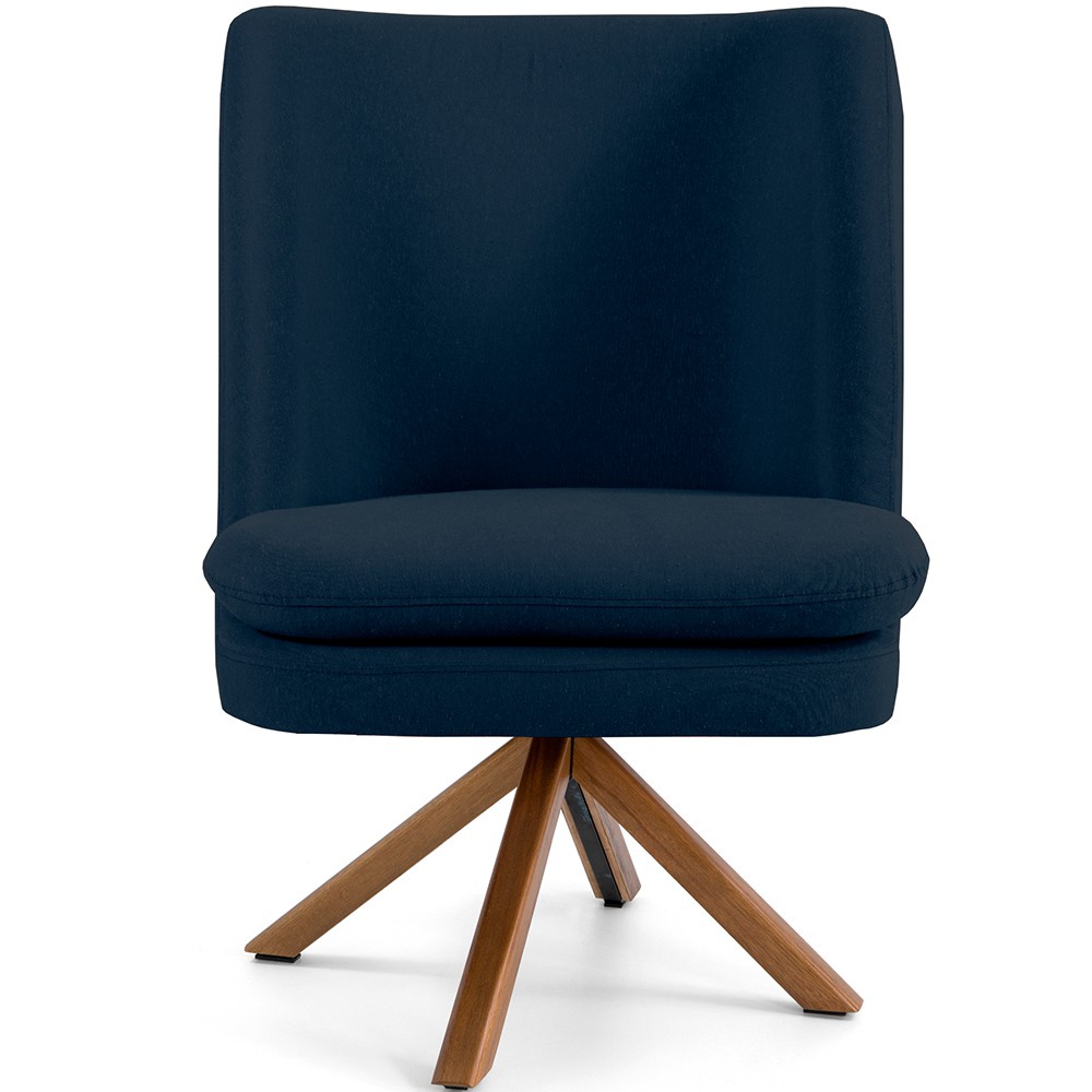 Poltrona Decorativa Base Giratória de Madeira Pérsia D02 Veludo Azul Oxford B-304 - Lyam Decor
