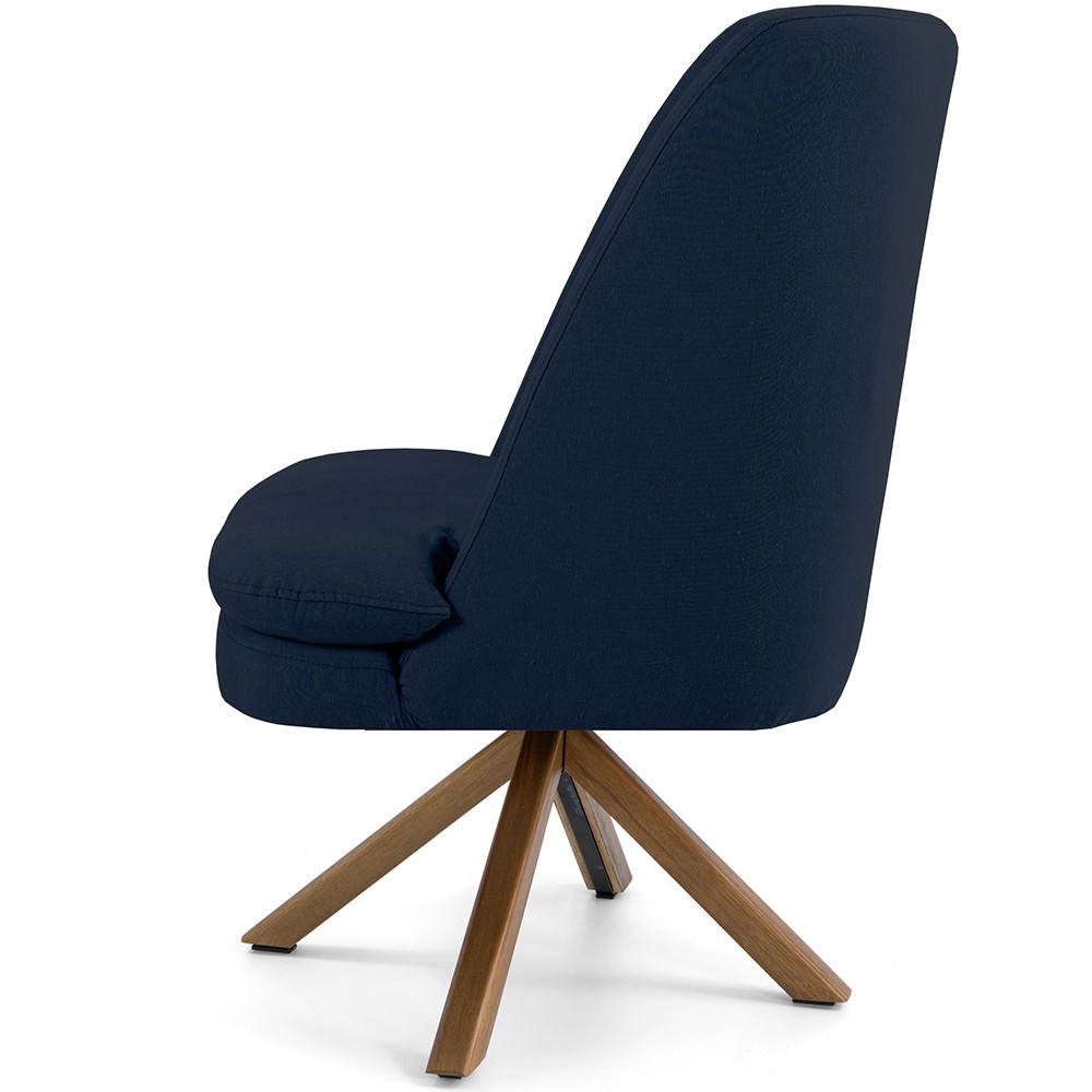 Poltrona Decorativa Base Giratória de Madeira Pérsia D02 Veludo Azul Oxford B-304 - Lyam Decor