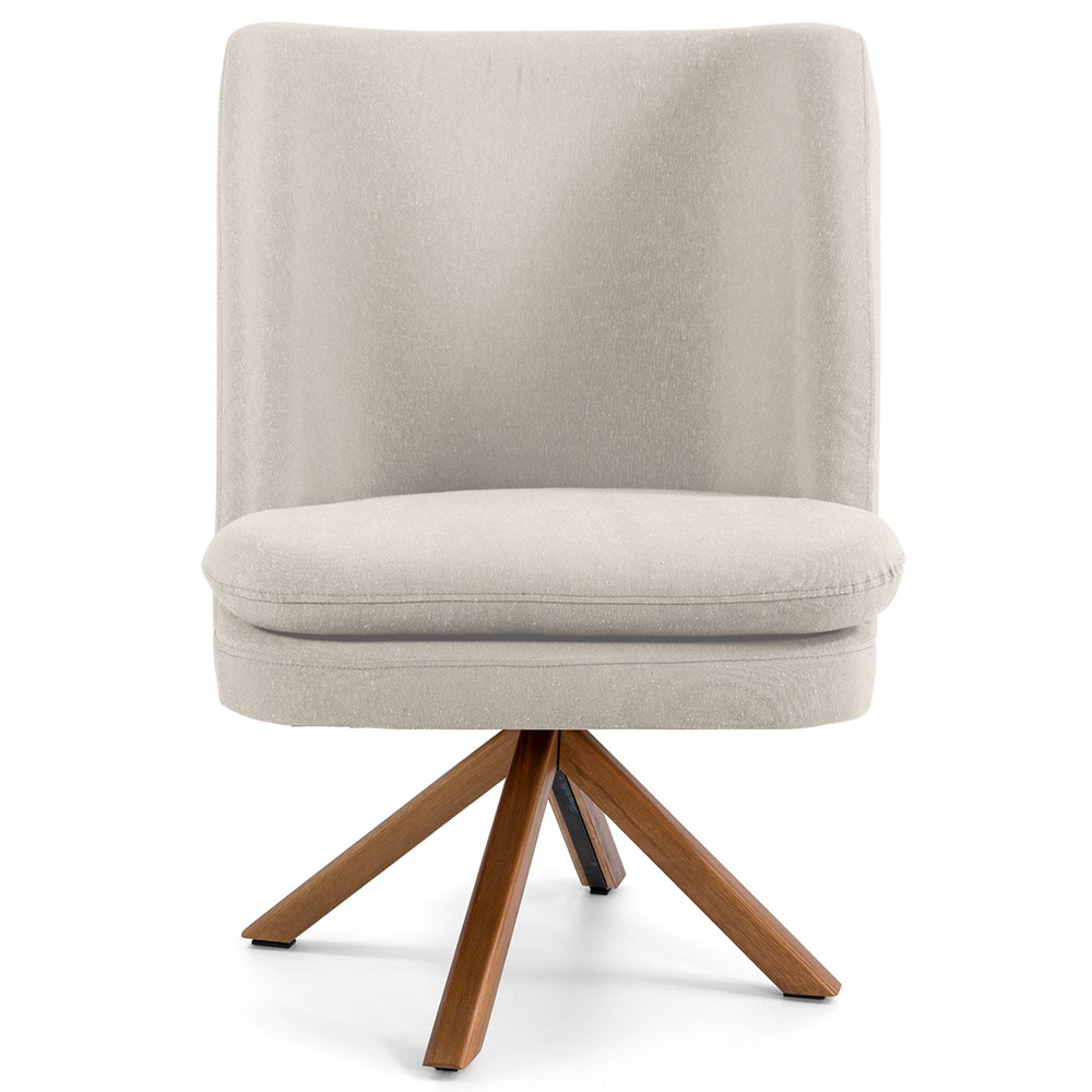 Poltrona Decorativa Base Giratória de Madeira Pérsia D02 Veludo Bege B-309 - Lyam Decor
