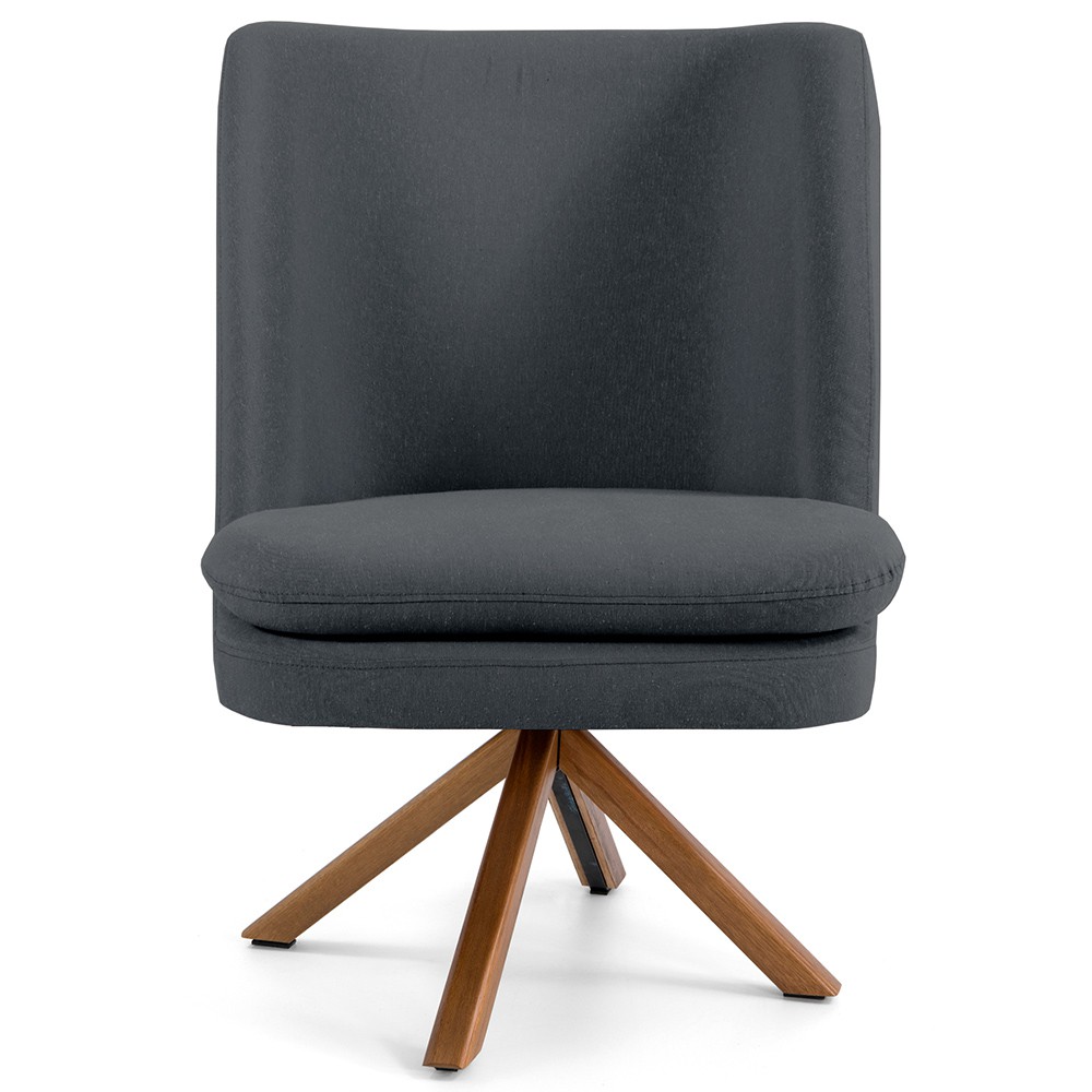 Poltrona Decorativa Base Giratória de Madeira Pérsia D02 Veludo Cinza B-317 - Lyam Decor