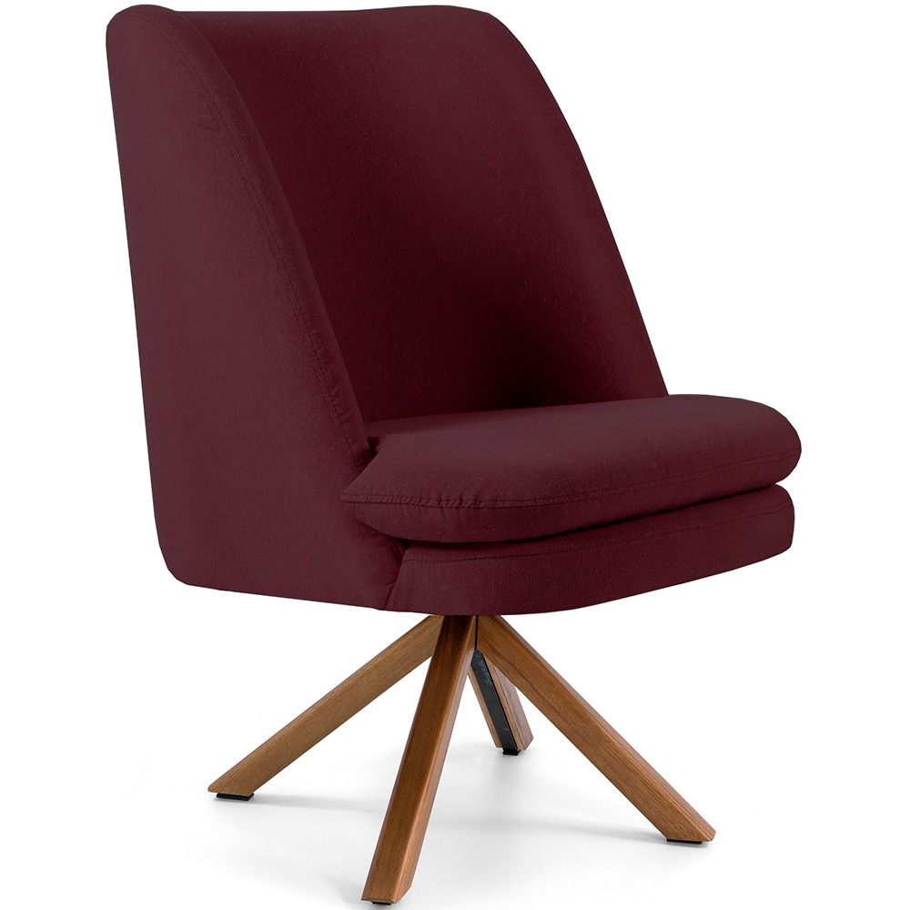 Poltrona Decorativa Base Giratória de Madeira Pérsia D02 Veludo Marsala B-278 - Lyam Decor