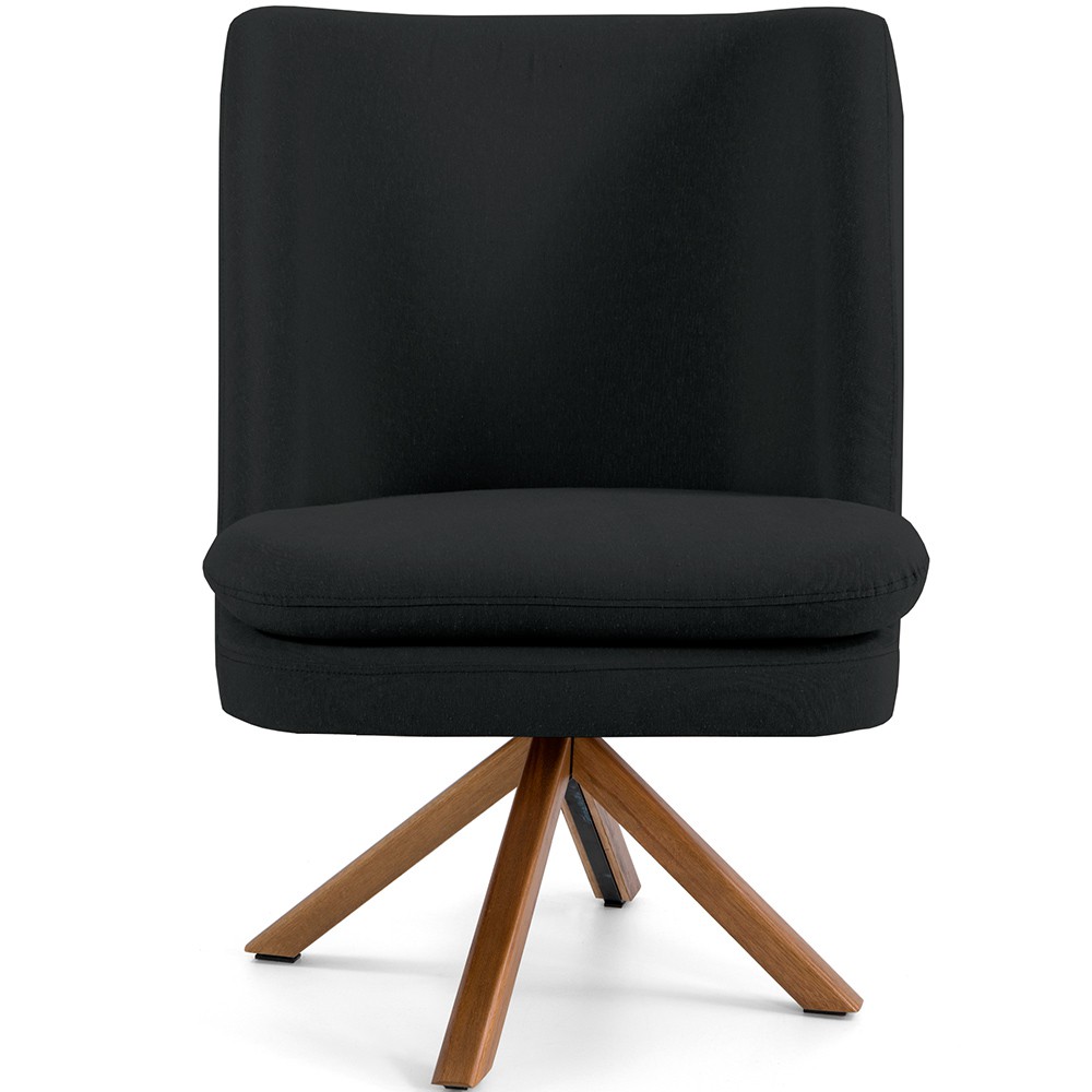 Poltrona Decorativa Base Giratória de Madeira Pérsia D02 Veludo Preto B-300 - Lyam Decor