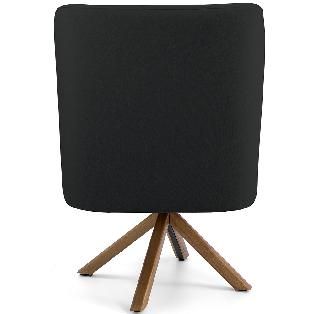 Poltrona Decorativa Base Giratória de Madeira Pérsia D02 Veludo Preto B-300 - Lyam Decor