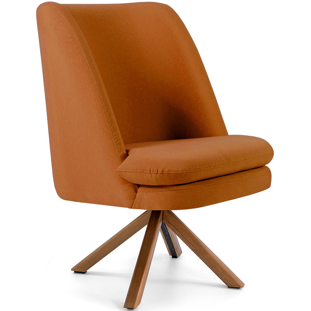 Poltrona Decorativa Base Giratória de Madeira Pérsia D02 Veludo Telha B-262 - Lyam Decor