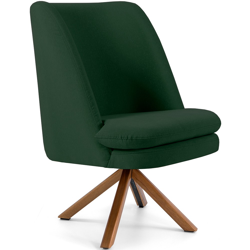 Poltrona Decorativa Base Giratória de Madeira Pérsia D02 Veludo Verde B-303 - Lyam Decor