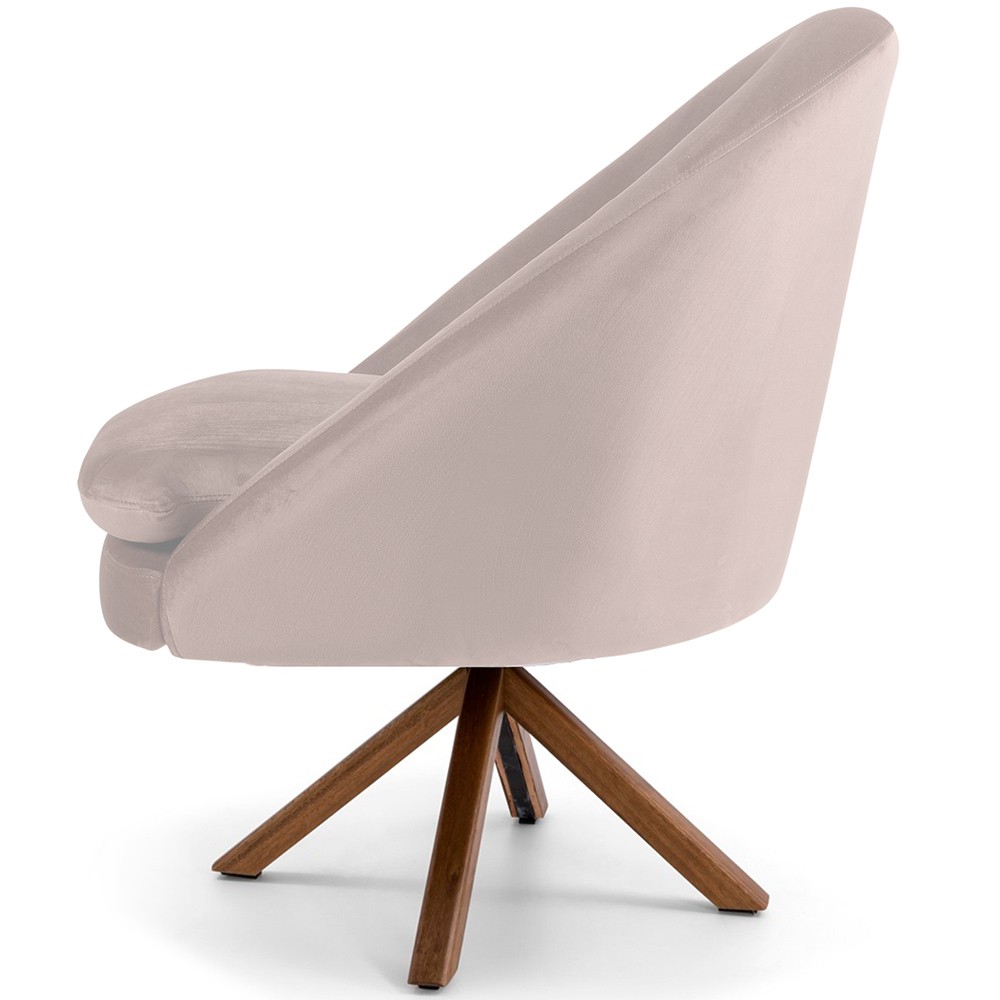 Poltrona Decorativa Base Giratória de Madeira Rafa D02 Veludo Bege C-309 - Lyam Decor