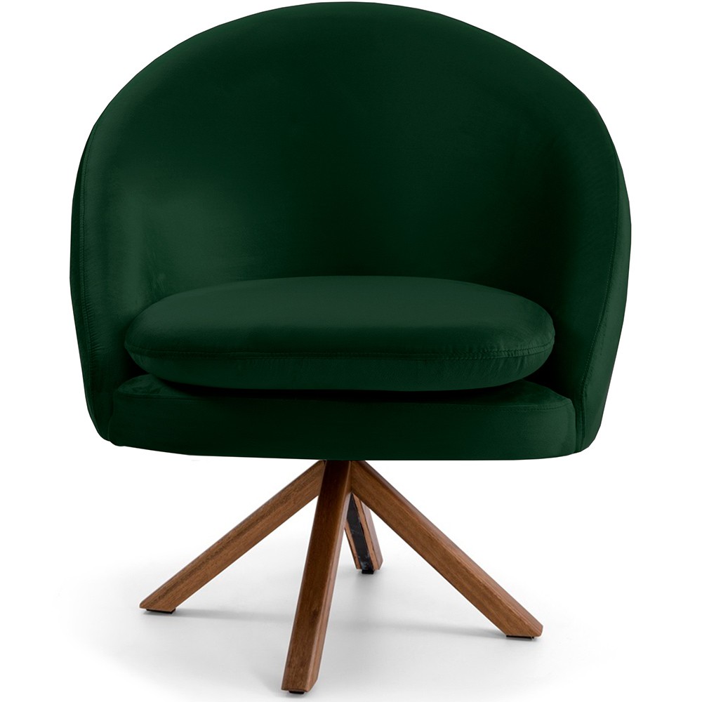 Poltrona Decorativa Base Giratória de Madeira Rafa D02 Veludo Verde C-303 - Lyam Decor