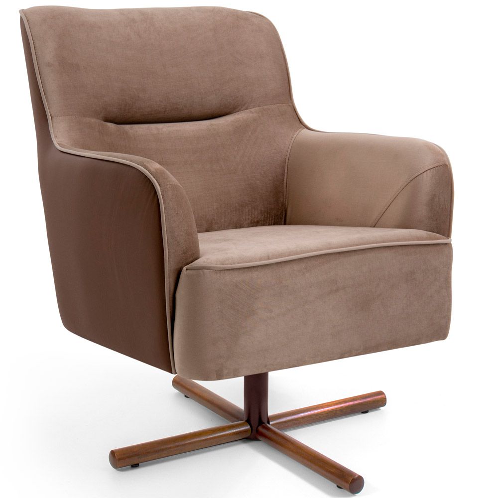 Poltrona Decorativa Base X Giratória Isabella D02 Veludo Importado Bege Escuro B-68 -Lyam Decor
