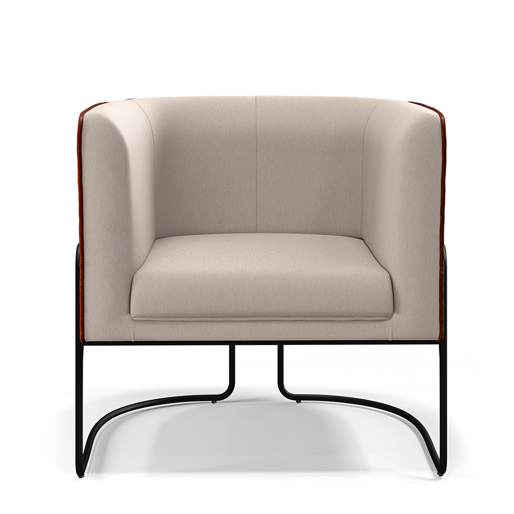 Poltrona Decorativa Fixa Base Aço Preto Betina D02 Linho Bege C-107 Corano Marrom B-38 - Lyam Decor