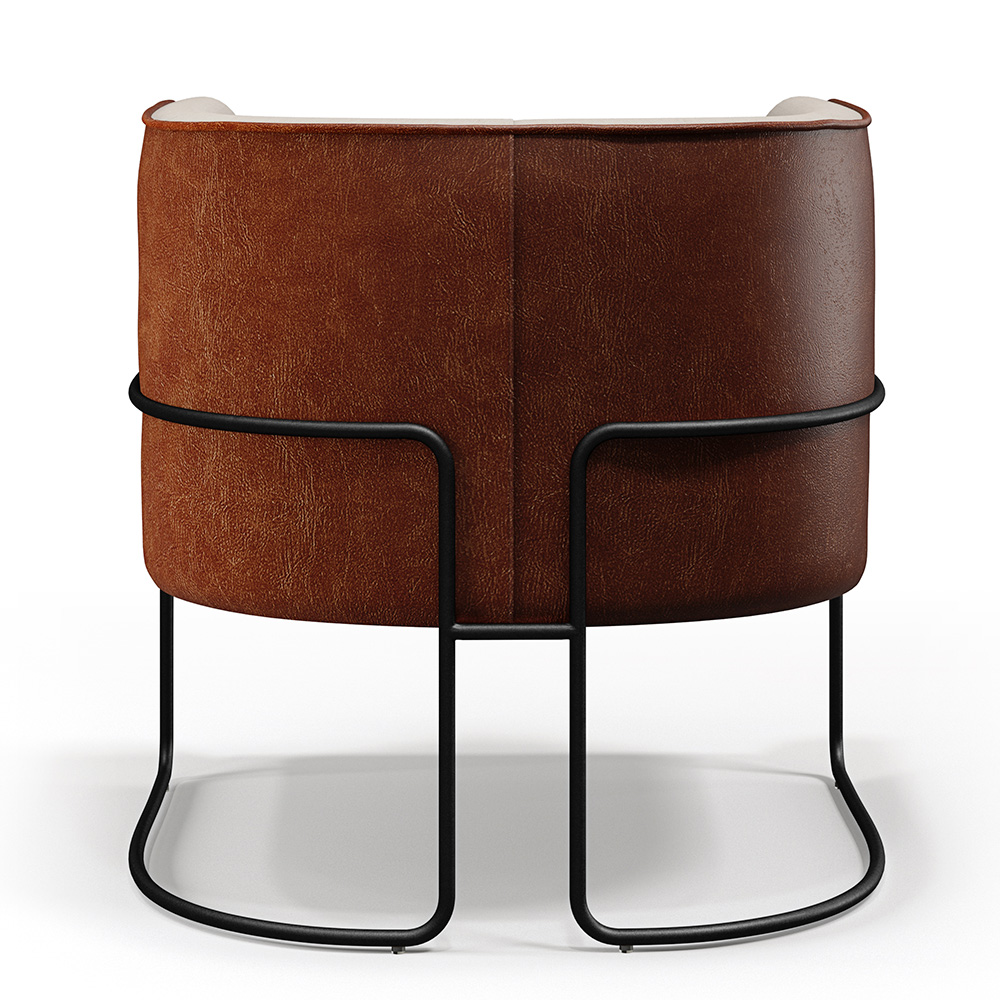 Poltrona Decorativa Fixa Base Aço Preto Betina D02 Linho Bege C-107 Corano Marrom B-38 - Lyam Decor