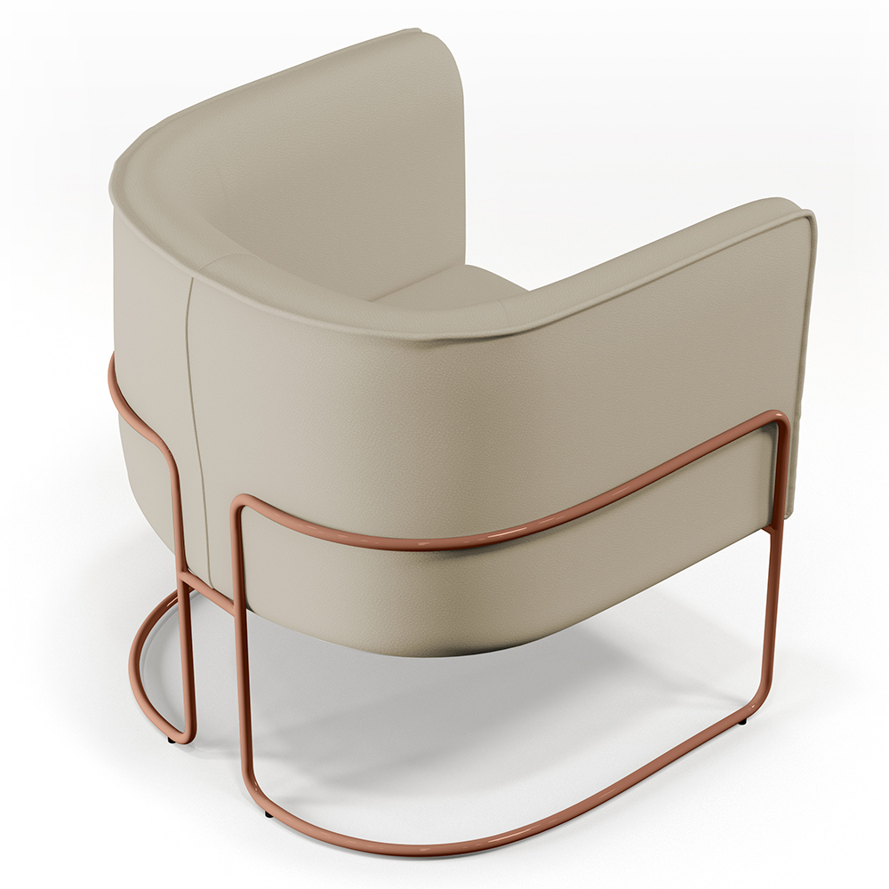 Poltrona Decorativa Fixa Base De Aço Cobre Betina D02 Corano Bege C-26 - Lyam Decor