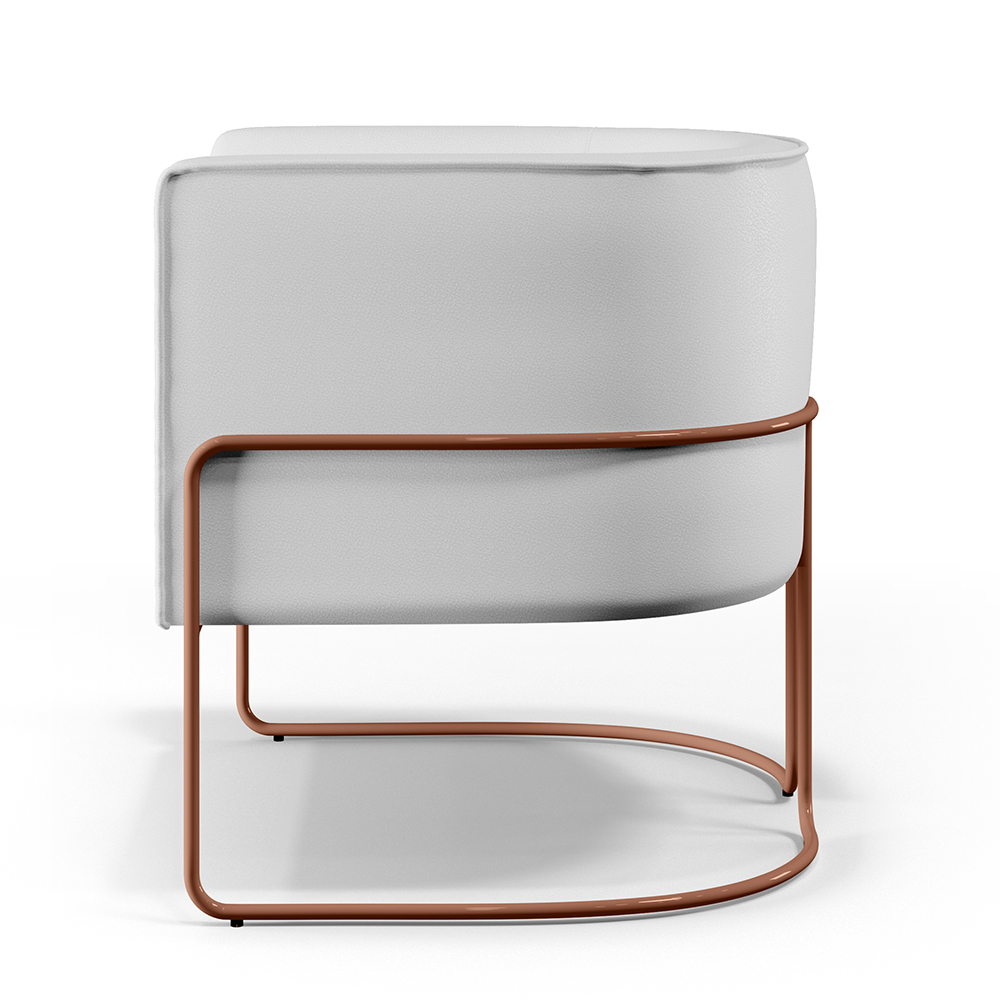 Poltrona Decorativa Fixa Base De Aço Cobre Betina D02 Corano Branco C-12 - Lyam Decor