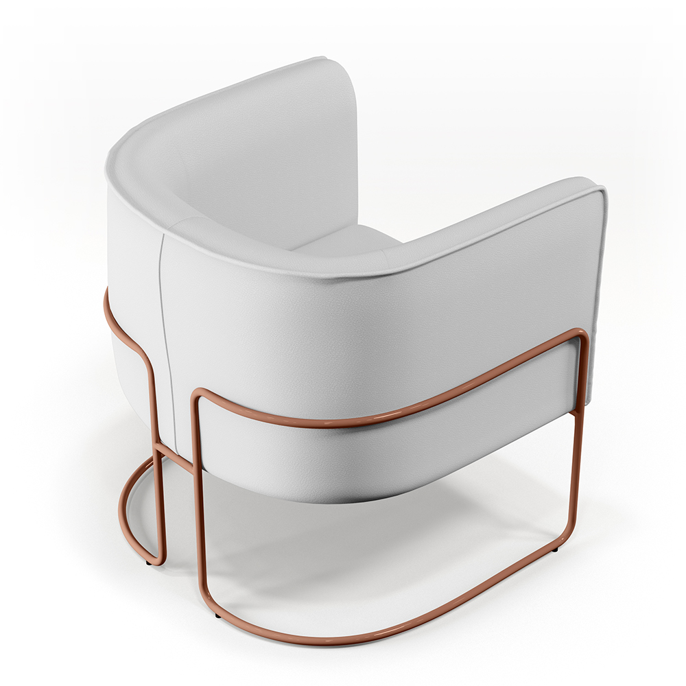 Poltrona Decorativa Fixa Base De Aço Cobre Betina D02 Corano Branco C-12 - Lyam Decor