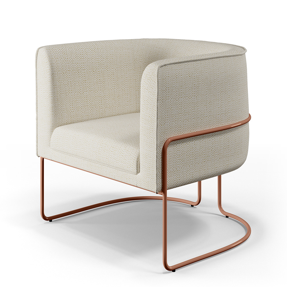 Poltrona Decorativa Fixa Base De Aço Cobre Betina D02 Linho Champagne A-49 - Lyam Decor