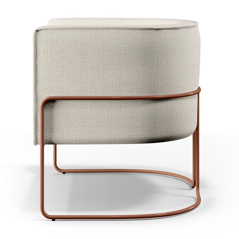 Poltrona Decorativa Fixa Base De Aço Cobre Betina D02 Linho Champagne A-49 - Lyam Decor