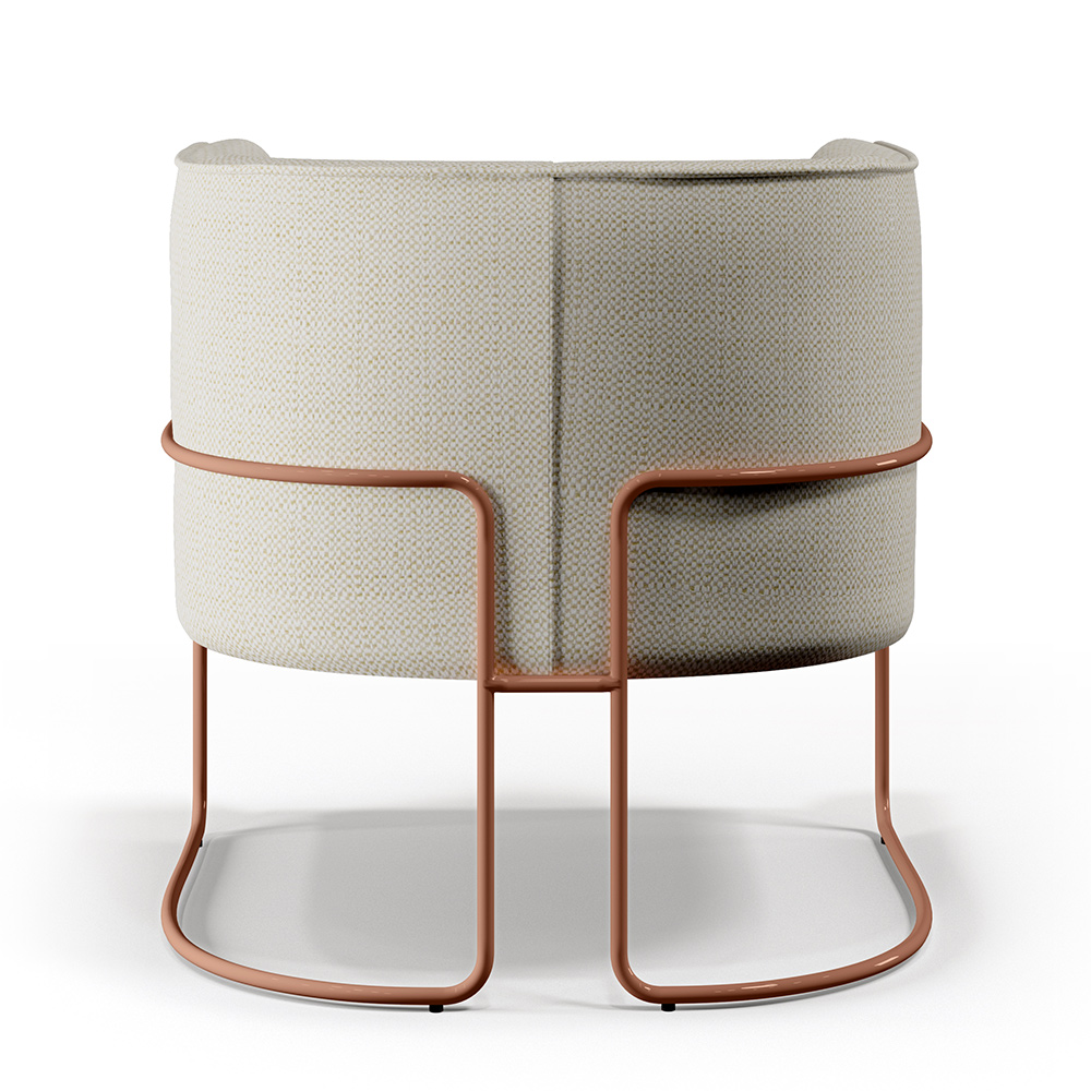 Poltrona Decorativa Fixa Base De Aço Cobre Betina D02 Linho Champagne A-49 - Lyam Decor