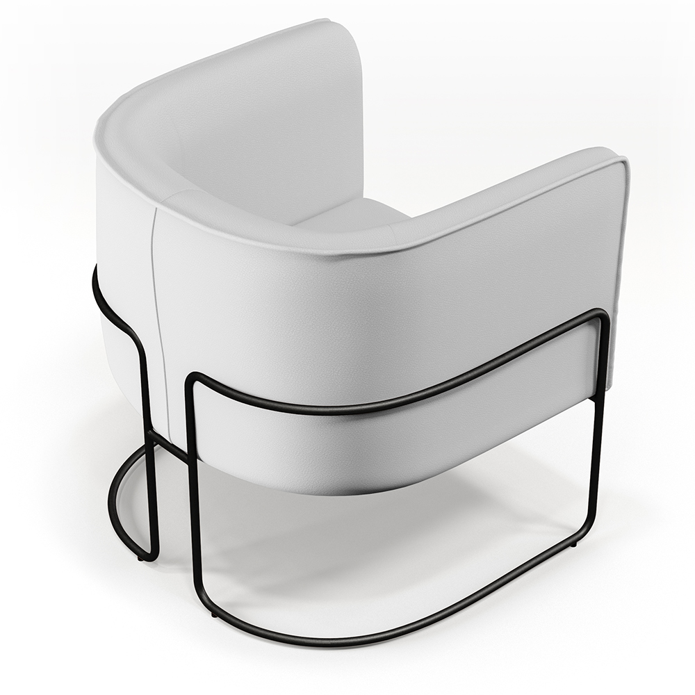 Poltrona Decorativa Fixa Base De Aço Preto Betina D02 Corano Branco C-12 - Lyam Decor