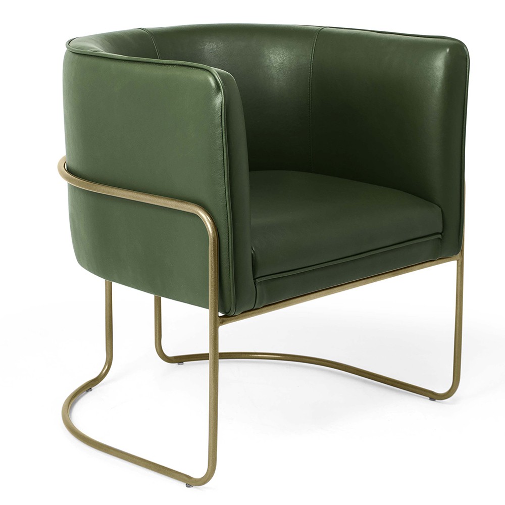 Poltrona Decorativa Fixa Base de Aço Bronze Betina D02 Corano Verde Musgo B-89 - Lyam Decor